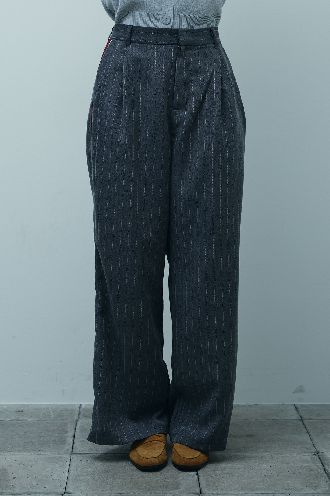 [予約/SET]アシメブラウス+ピンストライプサイドラインワイドパンツ(2set)