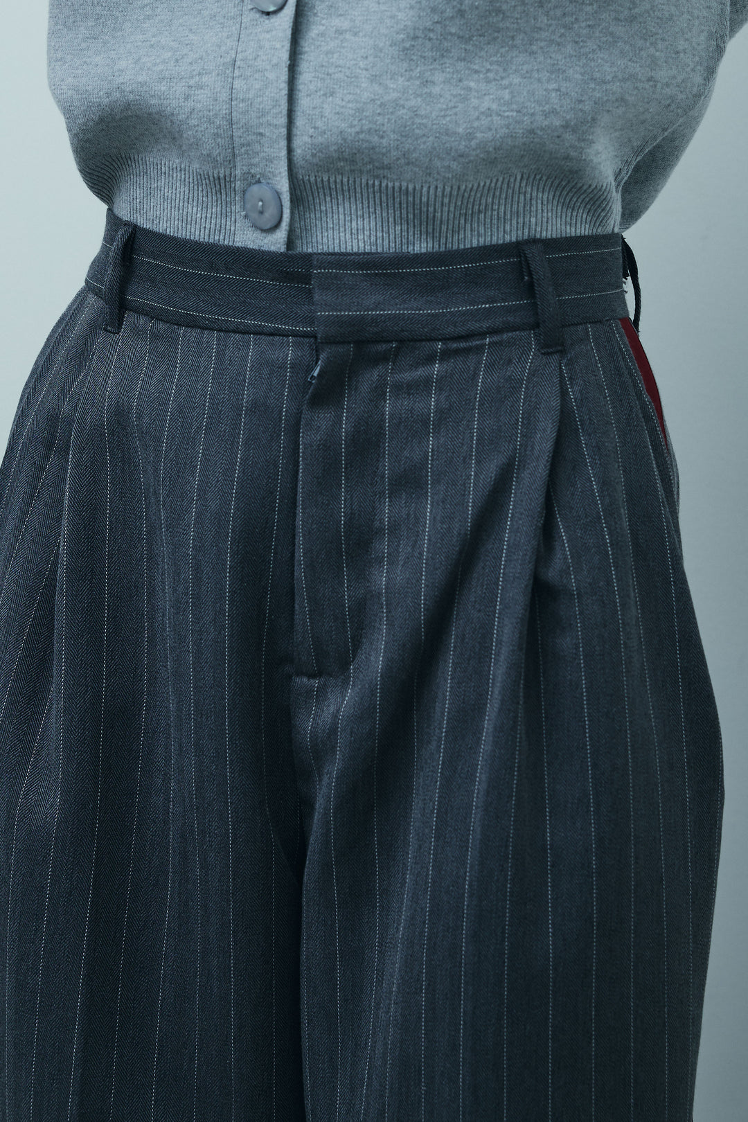 [予約/SET]サイドリボンニットタンク+ピンストライプサイドラインワイドパンツ(2set)