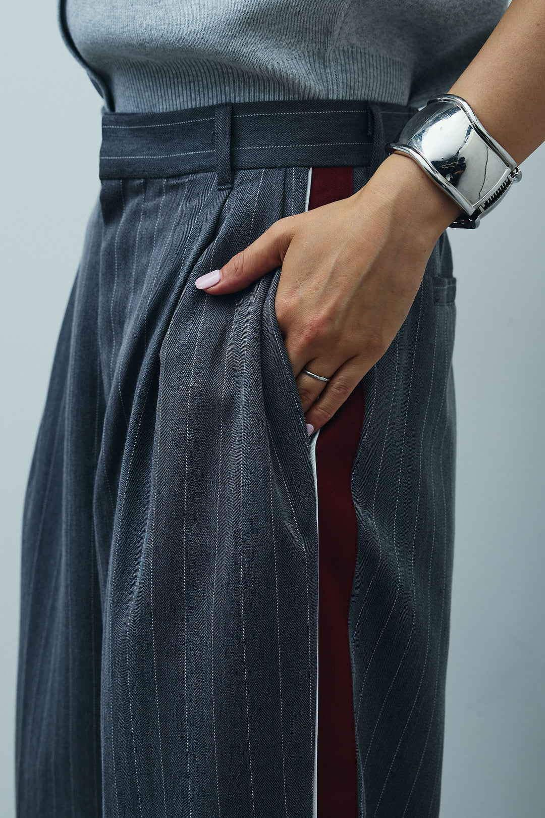 [予約]ピンストライプサイドラインワイドパンツ