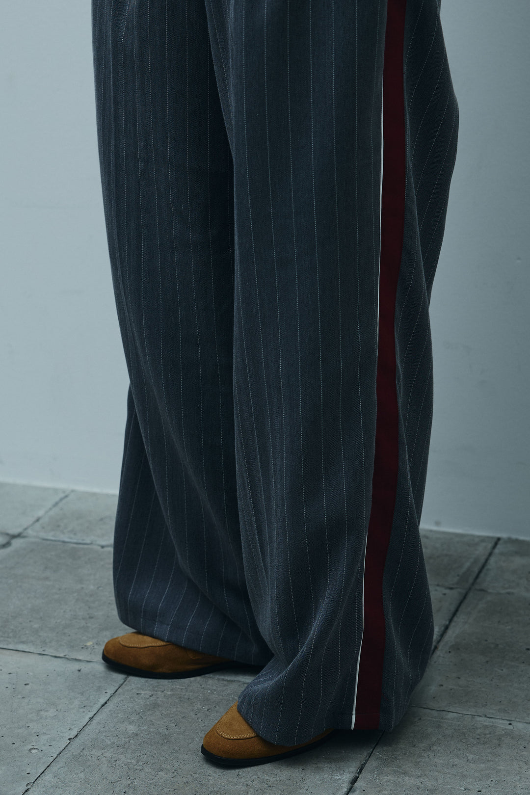 [予約/SET]サイドリボンニットタンク+ピンストライプサイドラインワイドパンツ(2set)