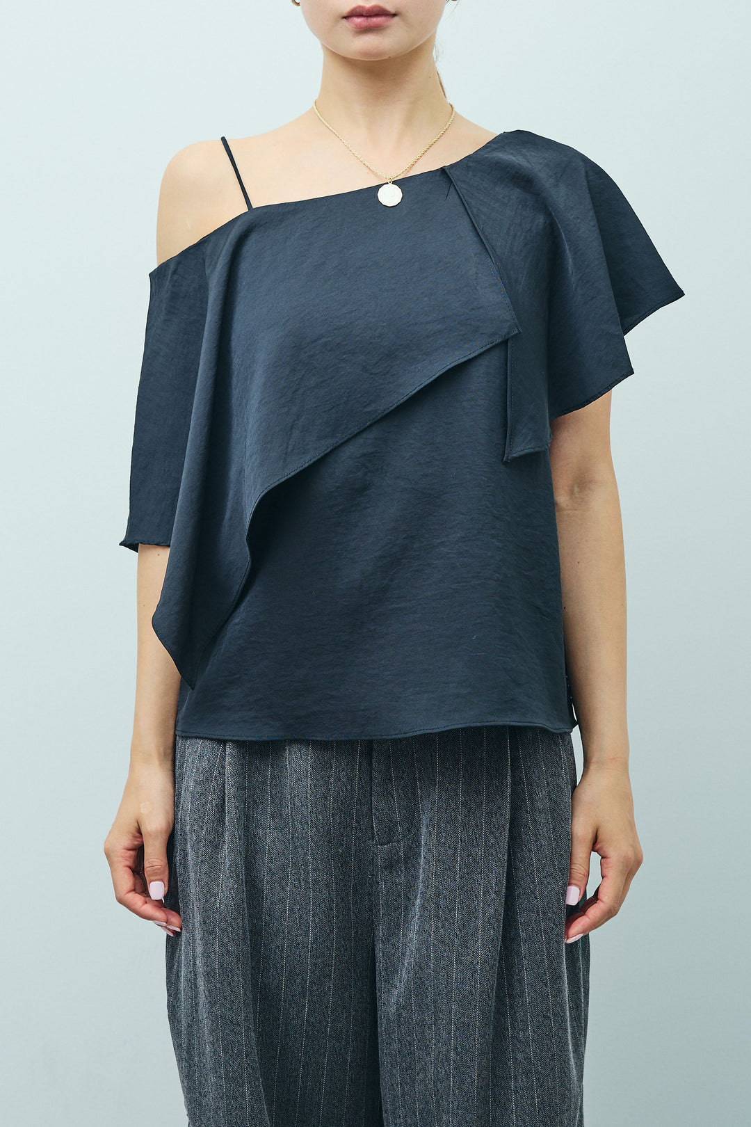 [予約/SET]アシメブラウス+裾ドロストナイロンパンツ(2set)