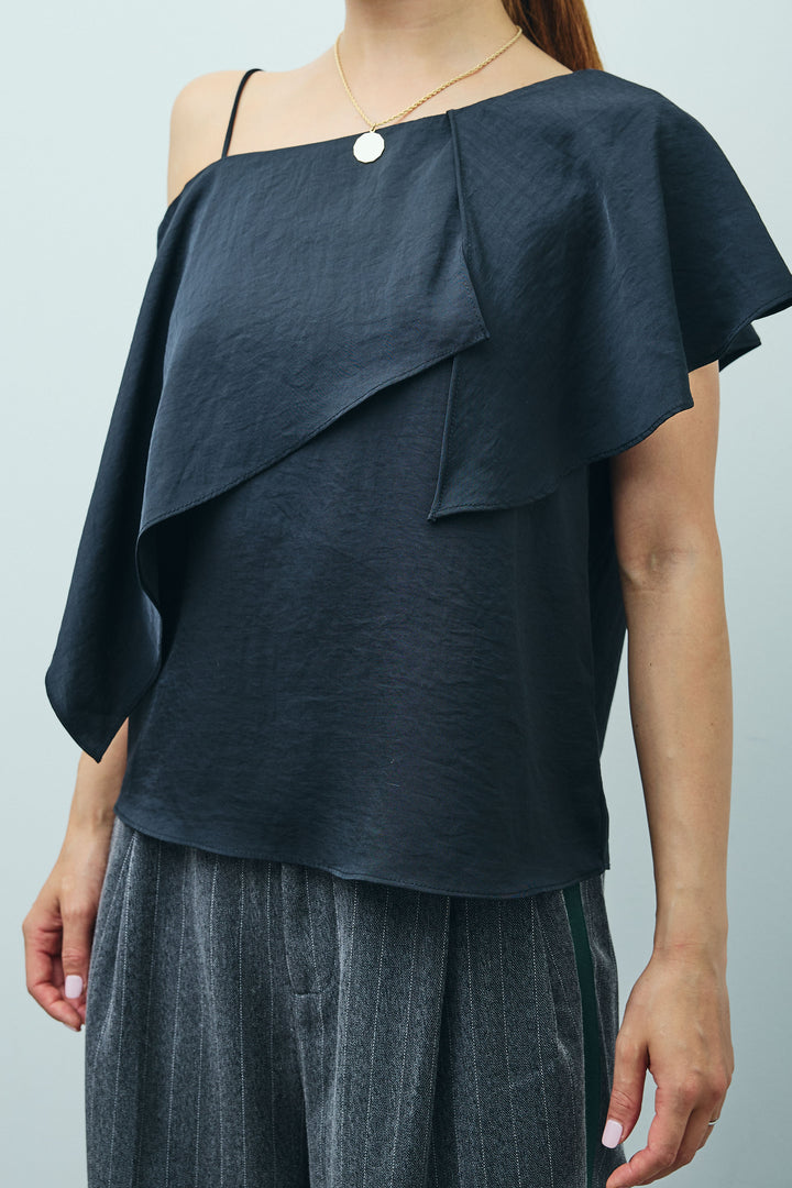 [予約/SET]アシメブラウス+裾ドロストナイロンパンツ(2set)