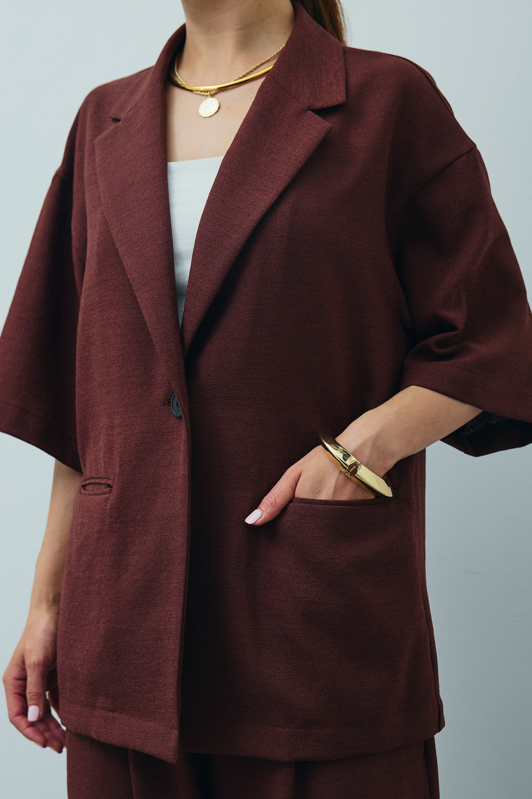 [予約/SET]リネンタッチハーフスリーブJK+リネンタッチリラックスPT(2set)