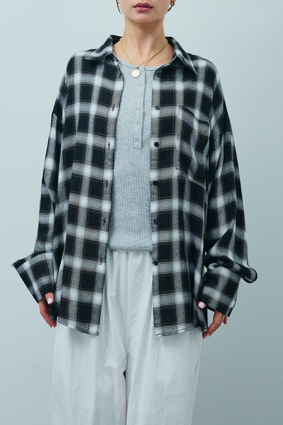 [予約]オンブレチェックオーバーとろみシャツ