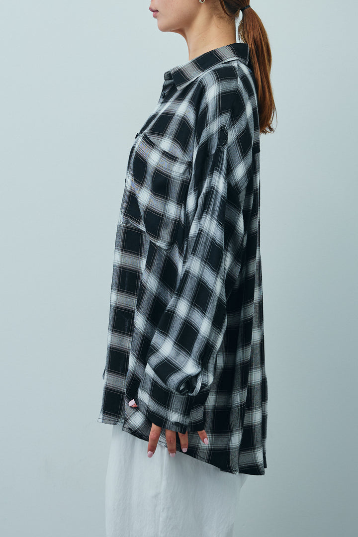 [予約/SET]セルフカットリブヘンリーネックノースリーブトップス+オンブレチェックオーバーとろみシャツ(2set)