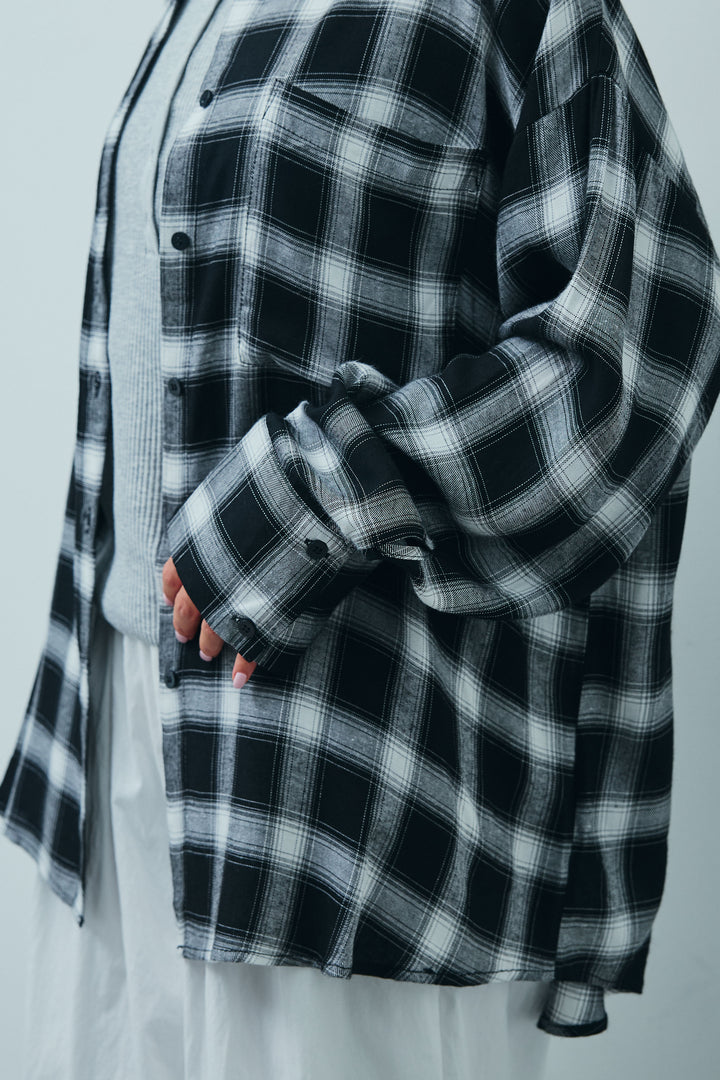 [予約]オンブレチェックオーバーとろみシャツ