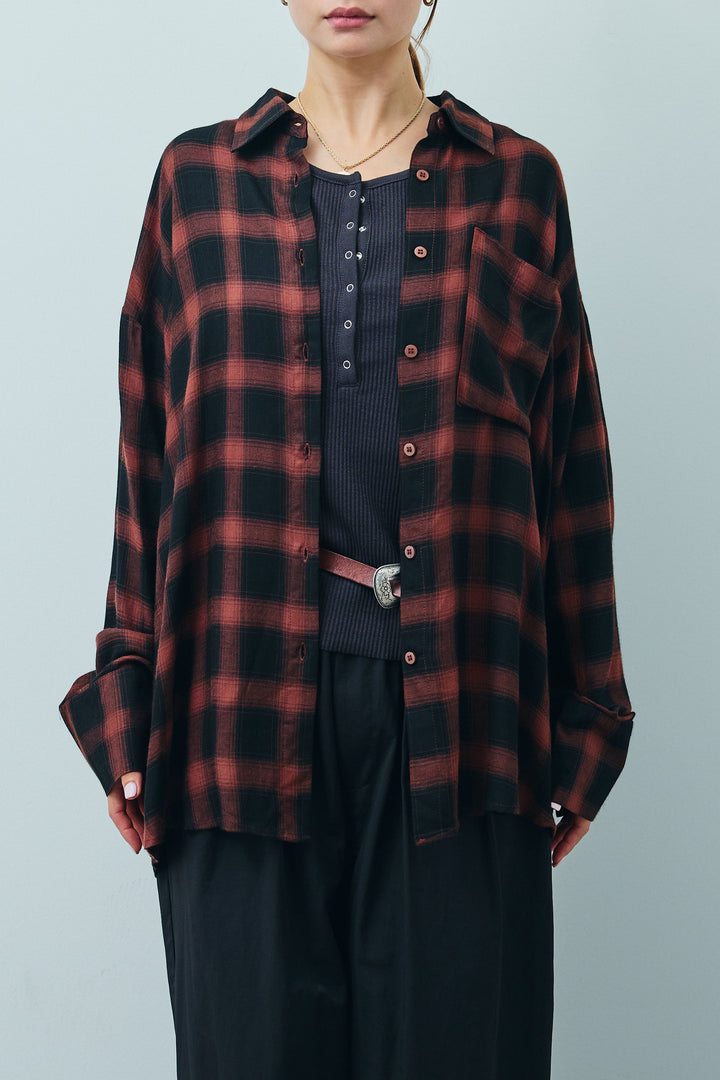 [予約]オンブレチェックオーバーとろみシャツ