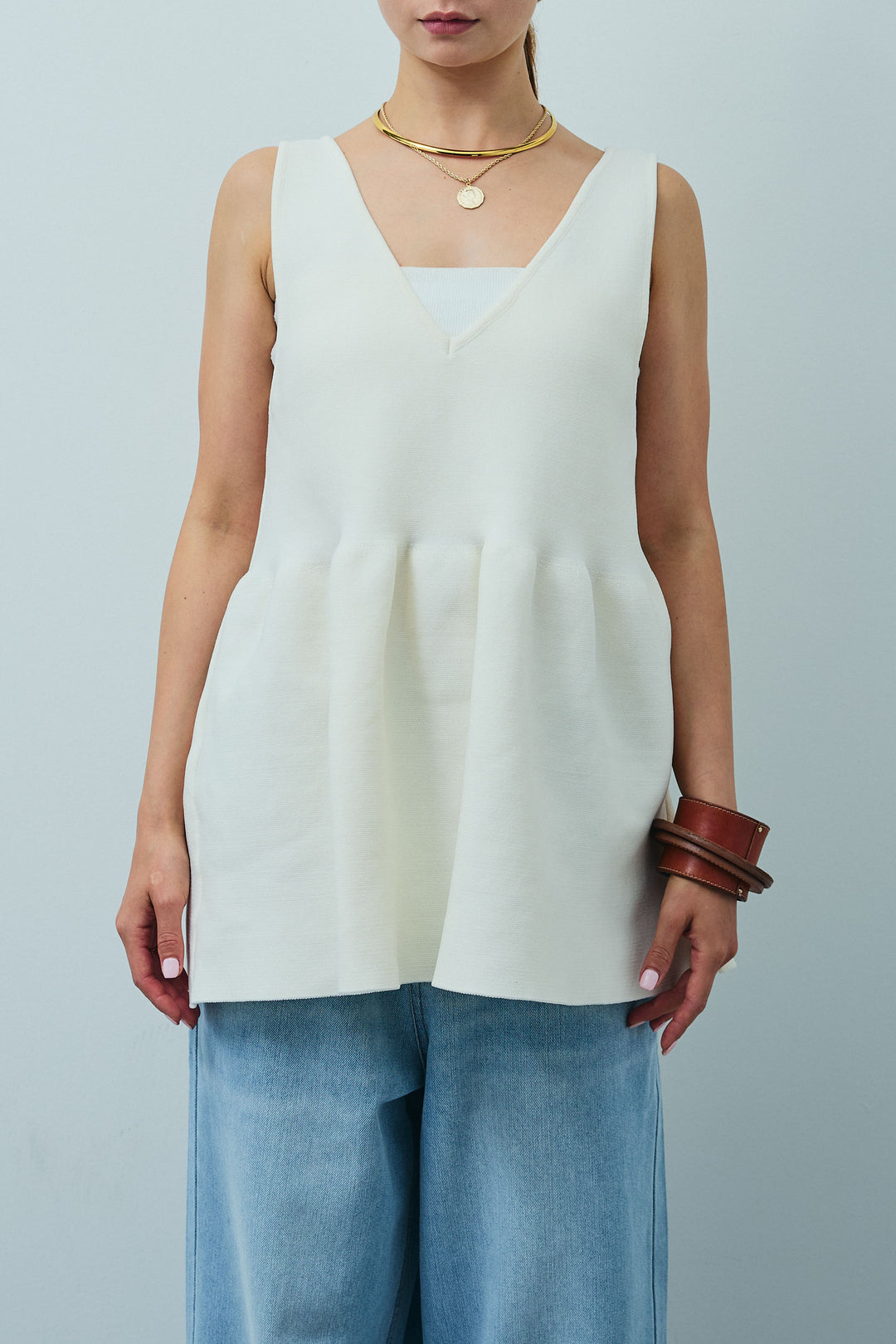 [予約/SET]2wayぺプラムニットトップス+裾ドロストナイロンパンツ(2set)