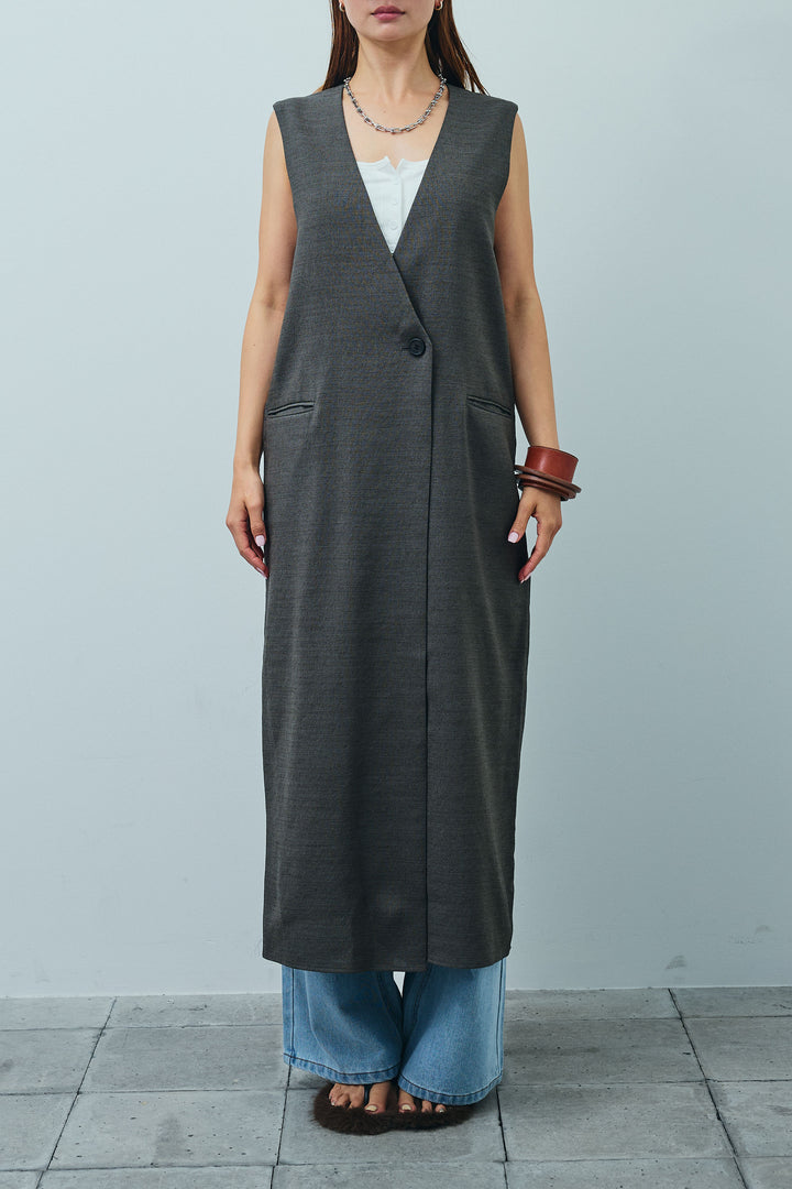 [予約]リネンタッチVネックロングOP