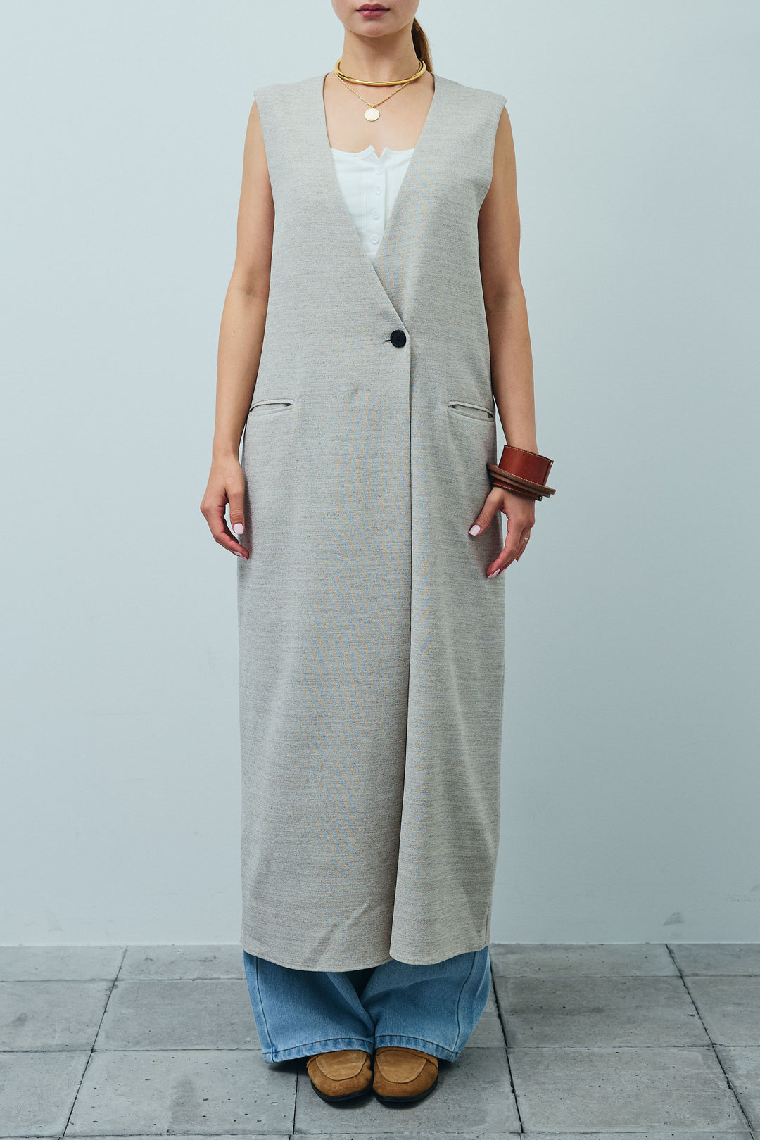 [予約]リネンタッチVネックロングOP