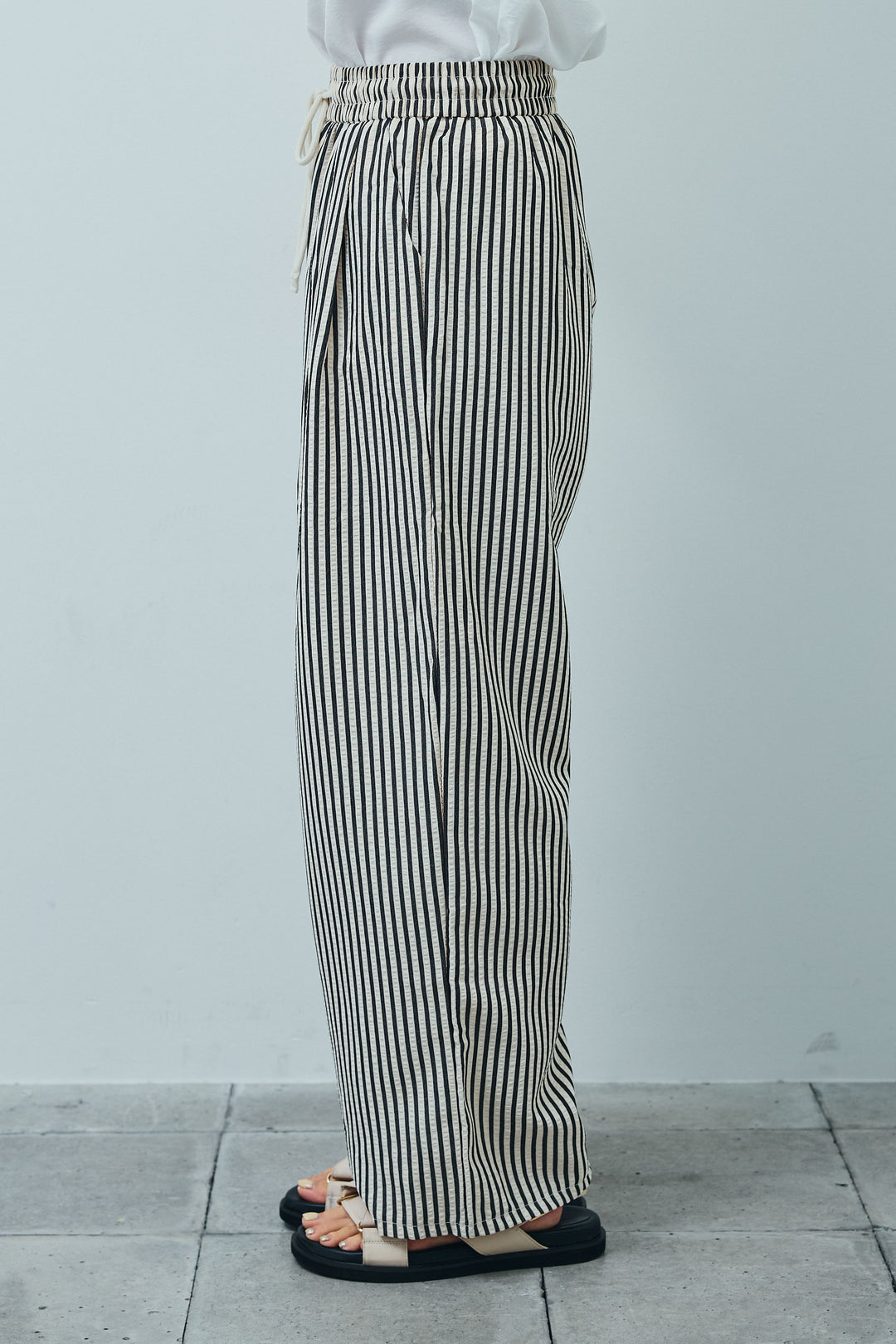 [予約/SET]シアーバックツイストノースリトップス+ストライプ柄イージーパンツ(2set)