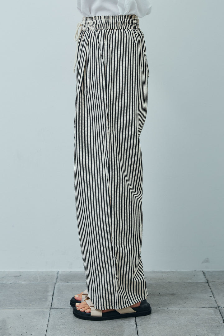 [予約/SET]アシメブラウス+ストライプ柄イージーパンツ(2set)