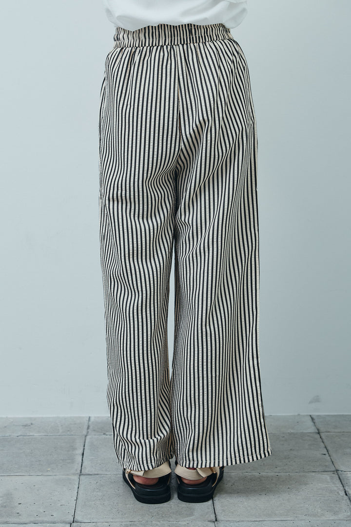 [予約/SET]シアーバックツイストノースリトップス+コード刺繍ベロアキャミ+ストライプ柄イージーパンツ(3set)