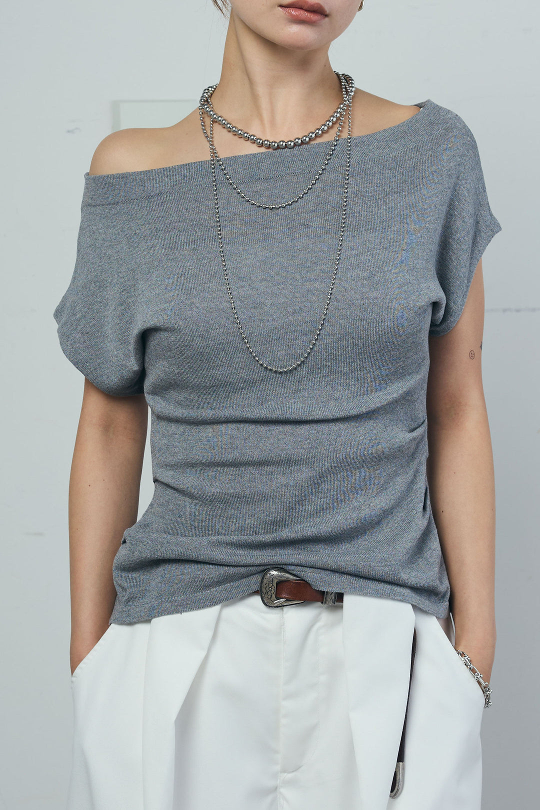 [予約/SET]アシメギャザーオフショルPO+デザインタックパンツ(2set)