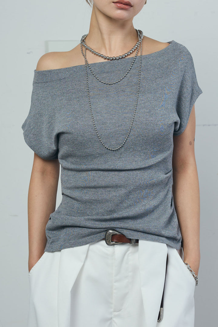 [予約/SET]アシメギャザーオフショルPO+デザインタックパンツ(2set)