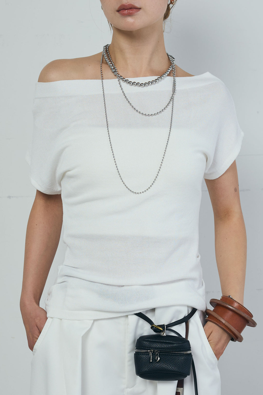 アシメギャザーオフショルPO