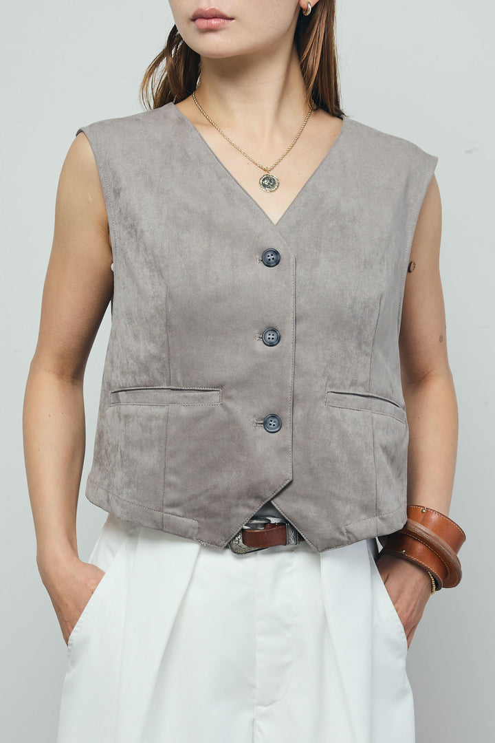 [予約/SET]フェイクスエードベスト+ルーズワイドスウェットパンツ(2set)