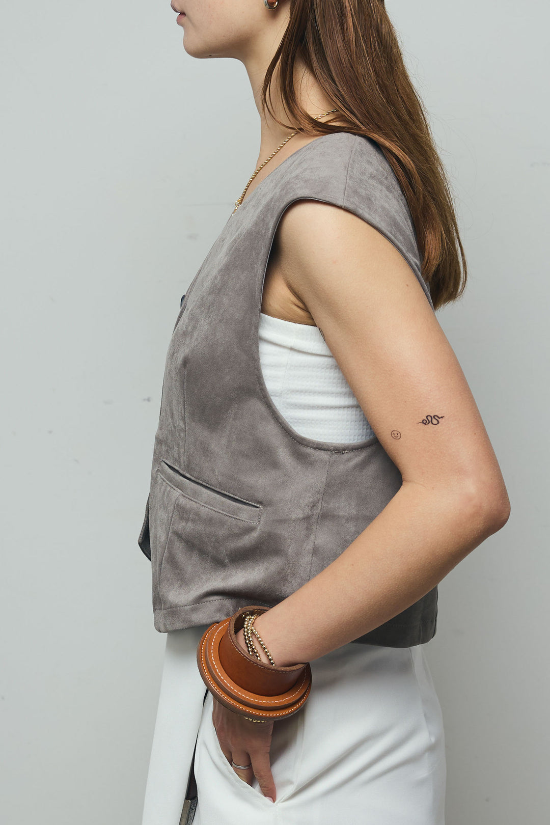 [予約/SET]フェイクスエードベスト+デザインタックパンツ(2set)