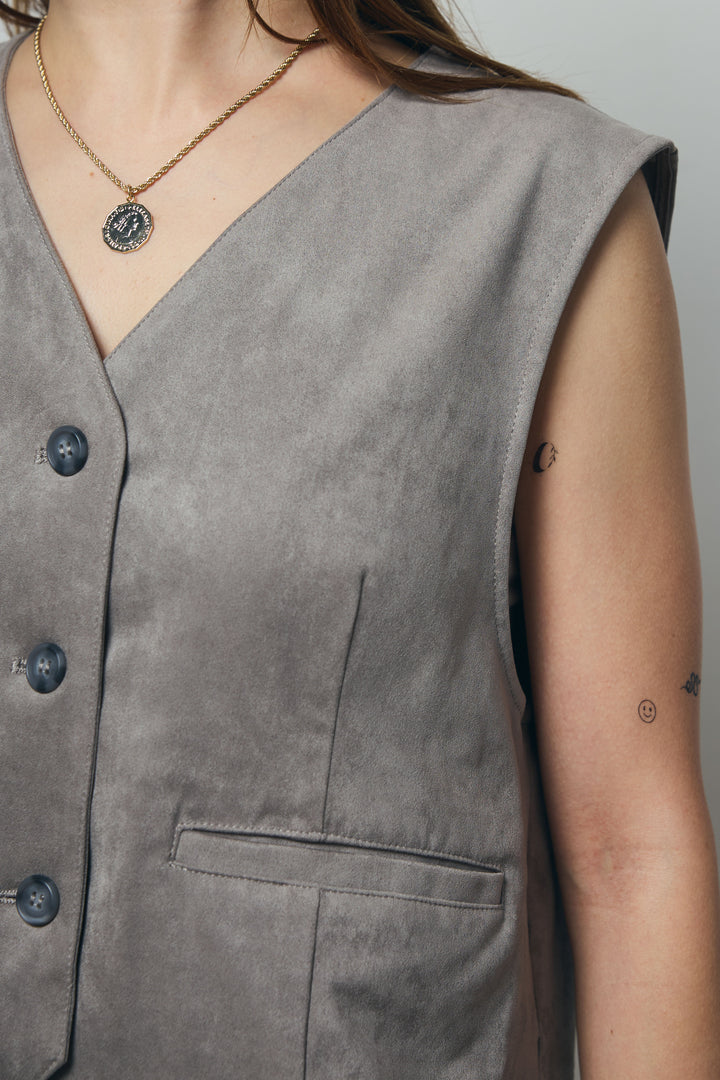 [予約/SET]フェイクスエードベスト+ルーズワイドスウェットパンツ(2set)