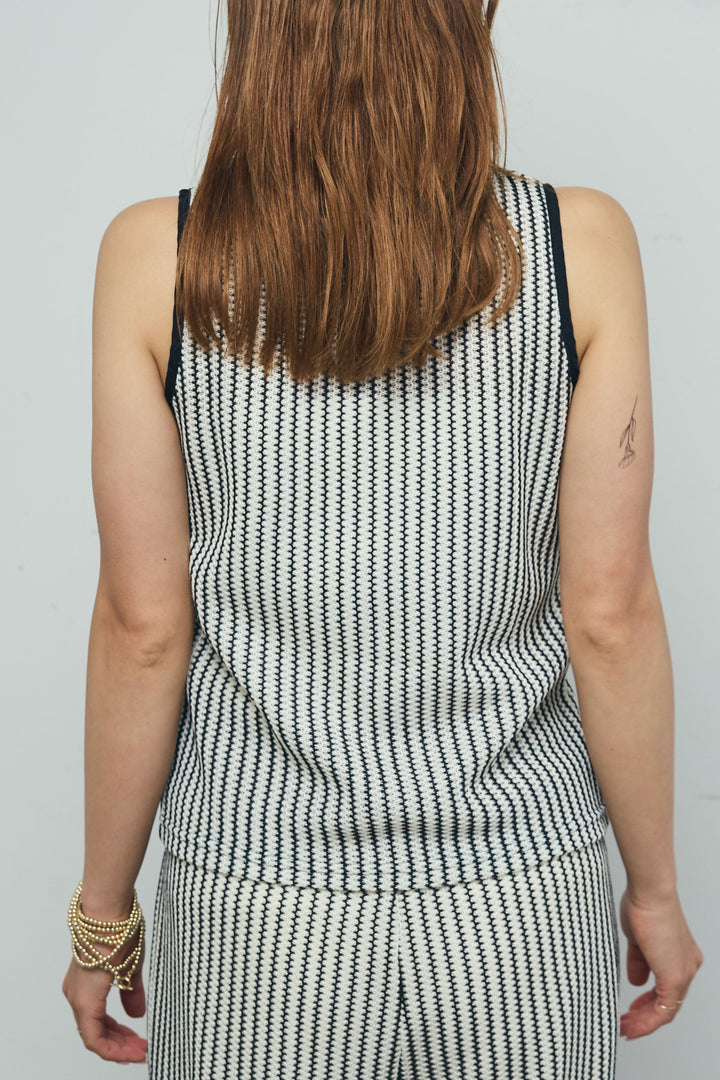 [予約/SET]ストライプレースタンクトップ+フロントジップストラップデザインデニムサロペット(2set)