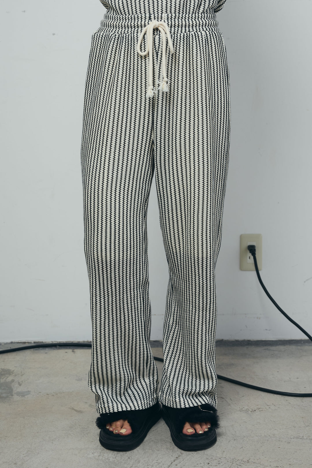 [予約/SET]ノースリーブフロントボタントップス+ストライプレースイージーPT(2set)