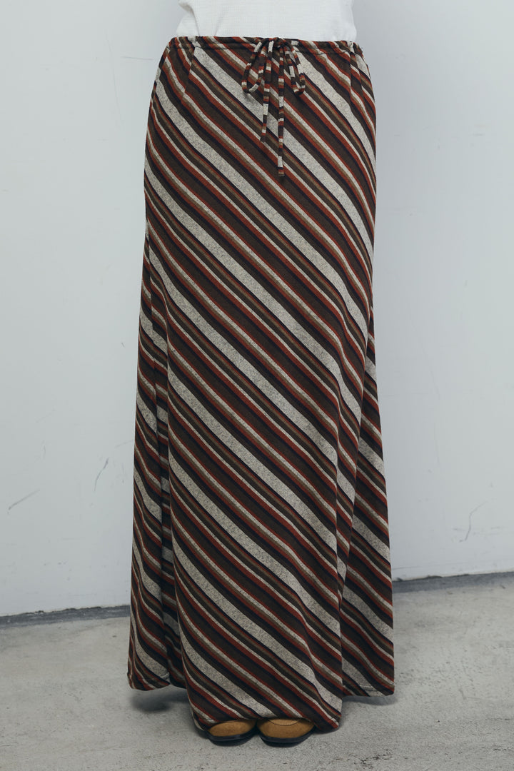 [予約/SET]フェイクスエードベスト+マルチストライプナロースカート(2set)