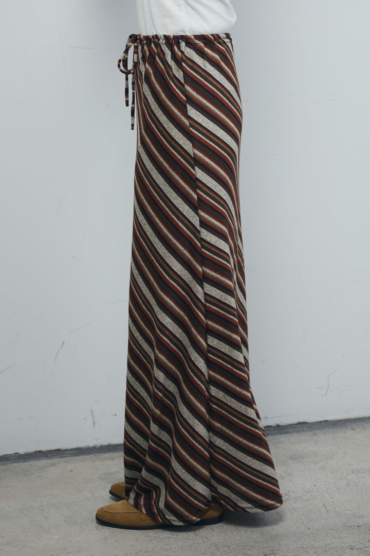 [予約/SET]リネン混ギャザーシアーニット+マルチストライプナロースカート(2set)