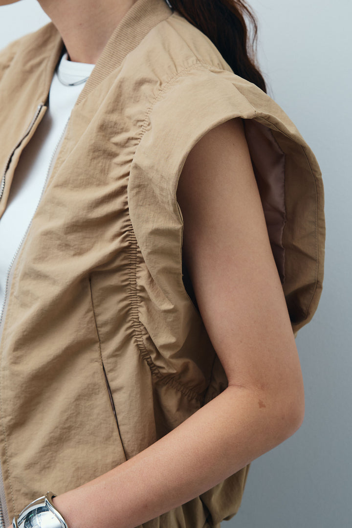 [予約/SET]ノースリギャザーブルゾン+チェックバレルレッグワイドパンツ(2set)