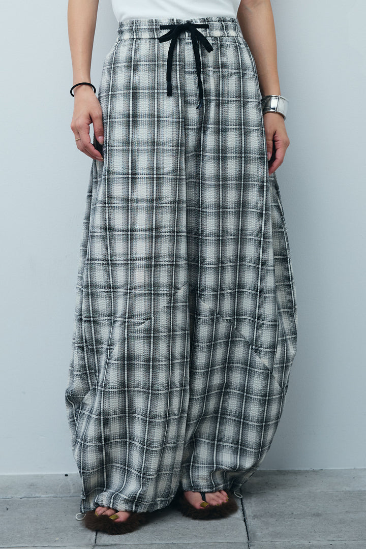 [予約]チェックバレルレッグワイドパンツ