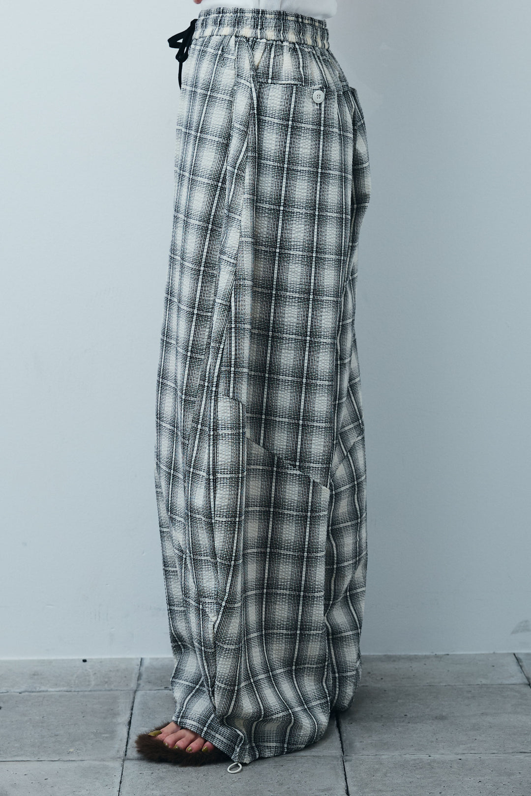 [予約]チェックバレルレッグワイドパンツ