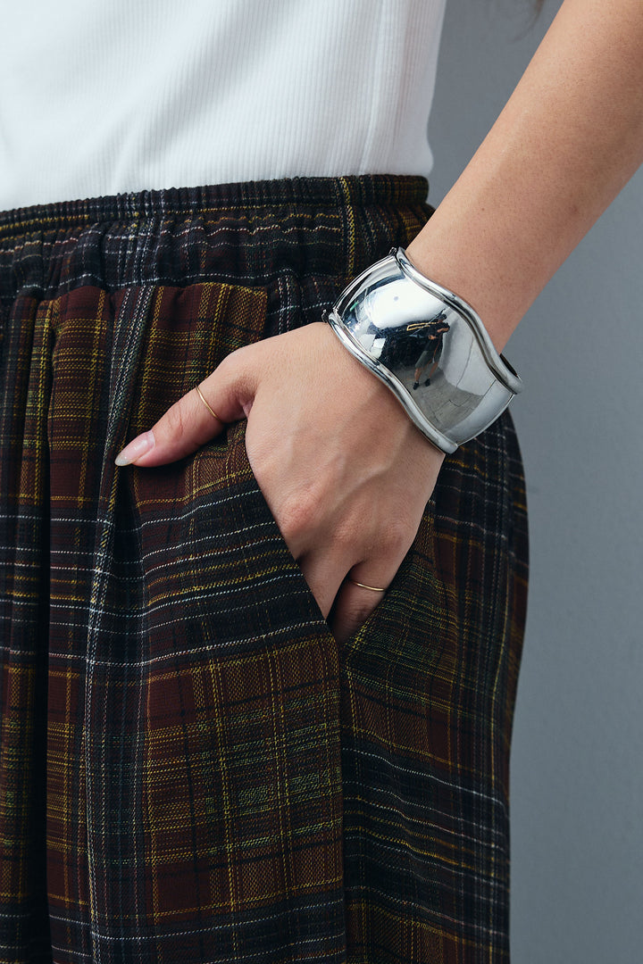 [予約/SET]リネン混ノースリジャケット+シアーチェックスーパーワイドパンツ(2set)