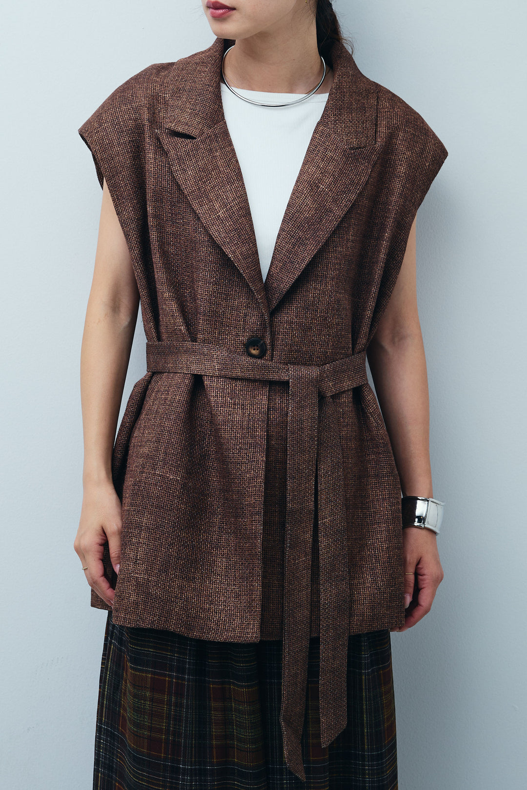 [予約/SET]リネン混ノースリジャケット+レオパードナロースカート(2set)