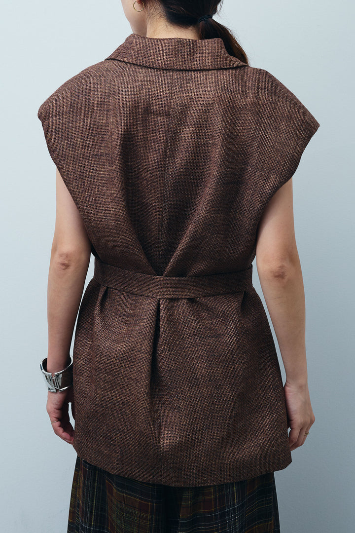 [予約/SET]リネン混ノースリジャケット+シアーチェックスーパーワイドパンツ(2set)