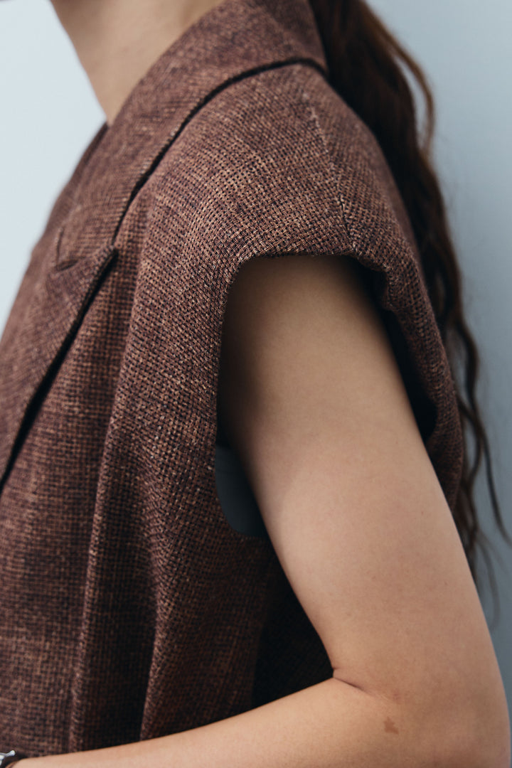 [予約/SET]リネン混ノースリジャケット+レオパードナロースカート(2set)