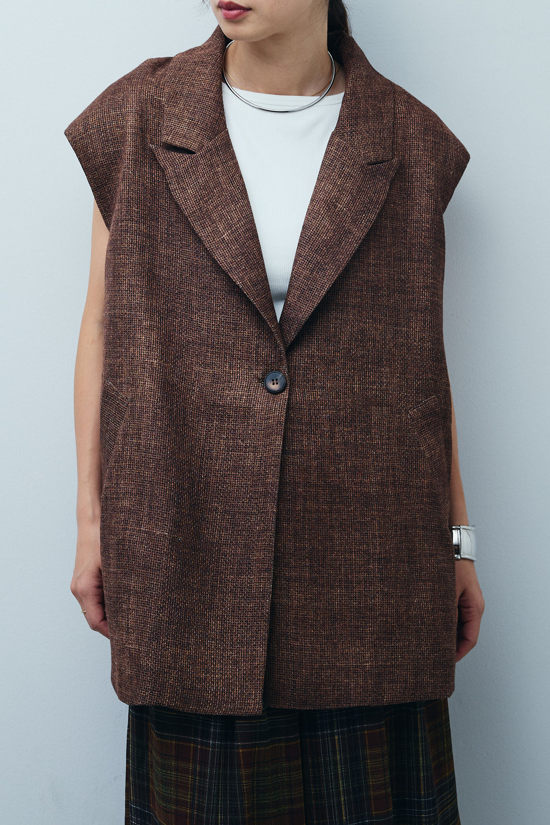 [予約/SET]リネン混ノースリジャケット+レオパードナロースカート(2set)