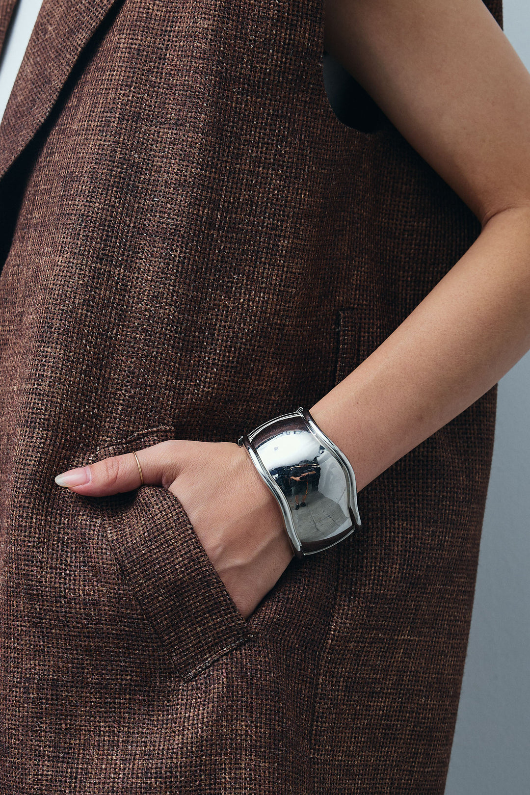 [予約/SET]リネン混ノースリジャケット+シアーチェックスーパーワイドパンツ(2set)