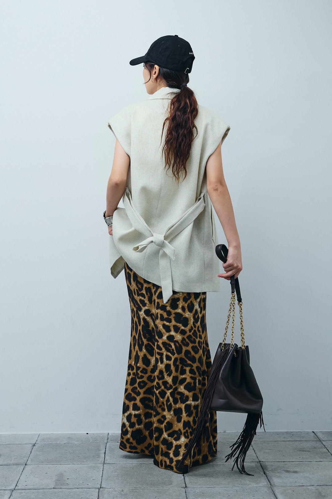 [予約/SET]リネン混ノースリジャケット+レオパードナロースカート(2set)