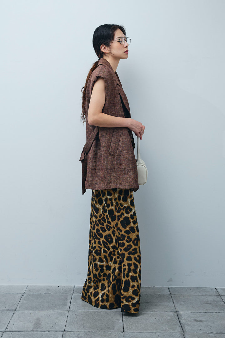 [予約/SET]リネン混ノースリジャケット+レオパードナロースカート(2set)