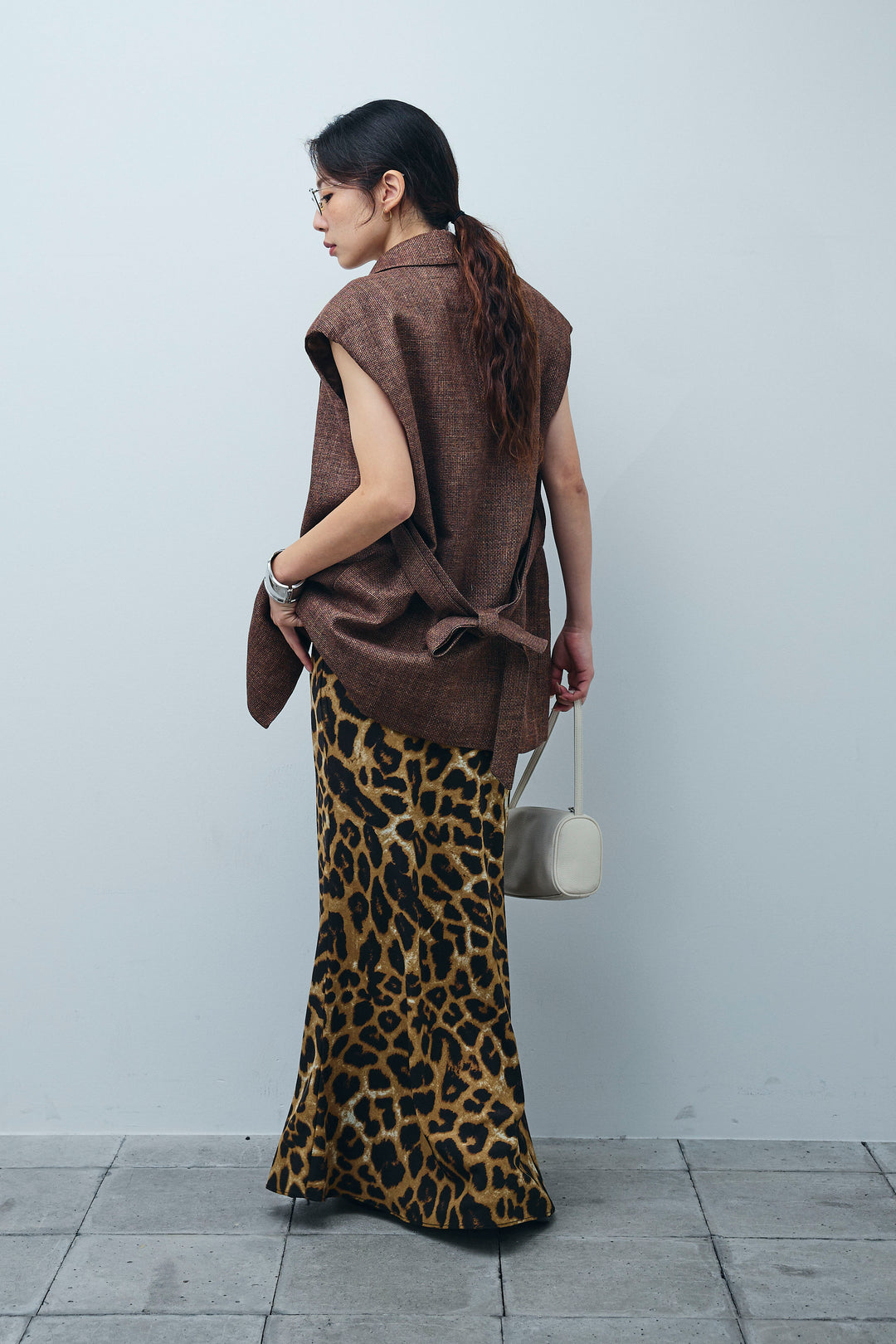 [予約/SET]リネン混ノースリジャケット+レオパードナロースカート(2set)