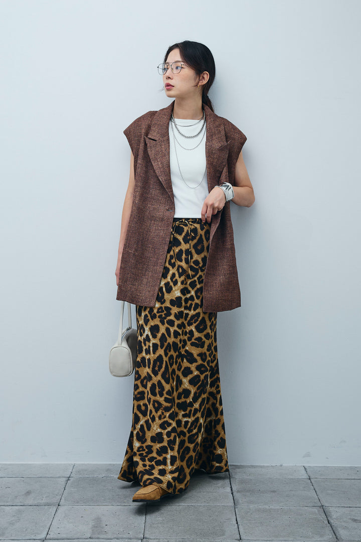 [予約/SET]リネン混ノースリジャケット+レオパードナロースカート(2set)