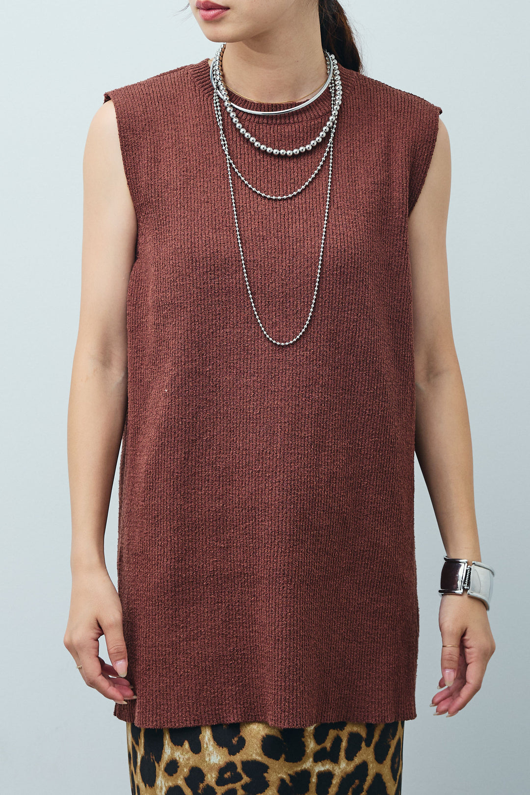 [予約/SET]ミニループバックスリットニット+レオパードナロースカート(2set)