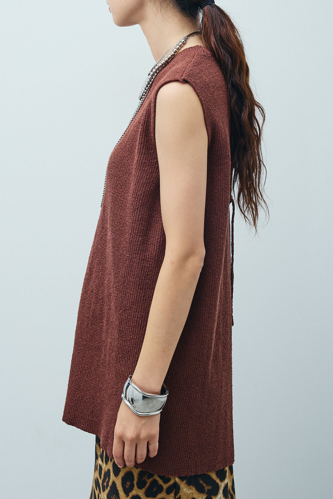 [予約/SET]ミニループバックスリットニット+レオパードナロースカート(2set)