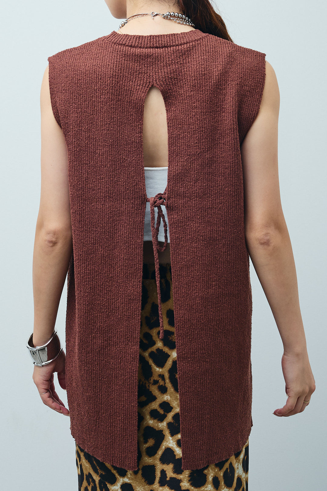 [予約/SET]ミニループバックスリットニット+レオパードナロースカート(2set)