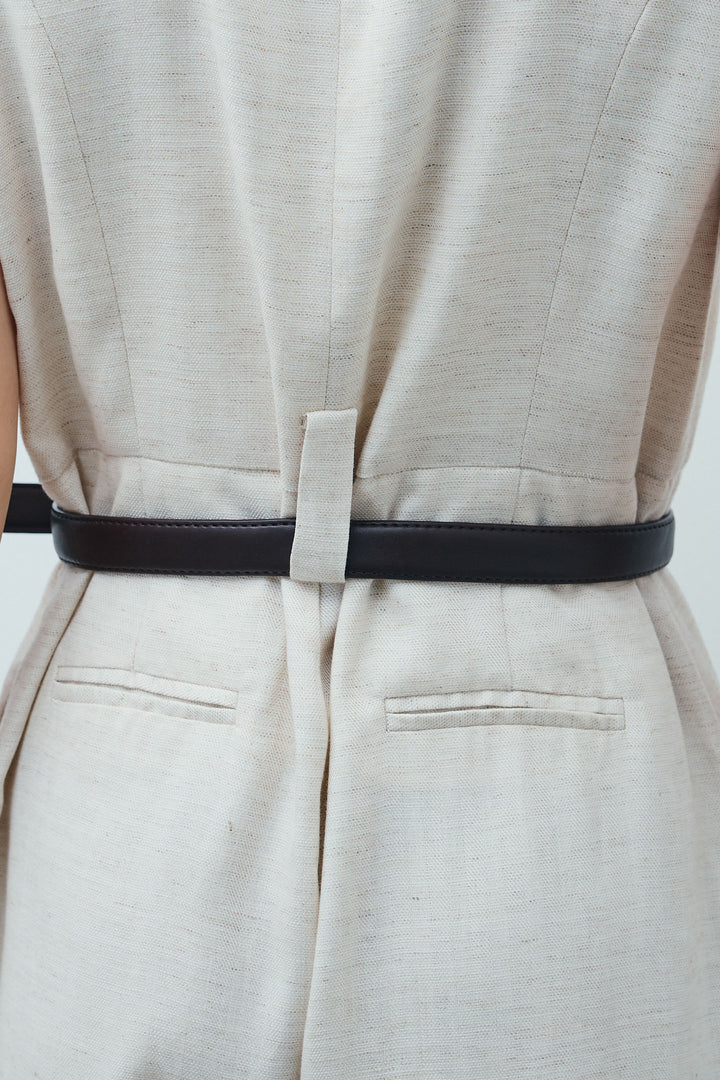 [予約]リネン混ベルト付きVネックオールインワン