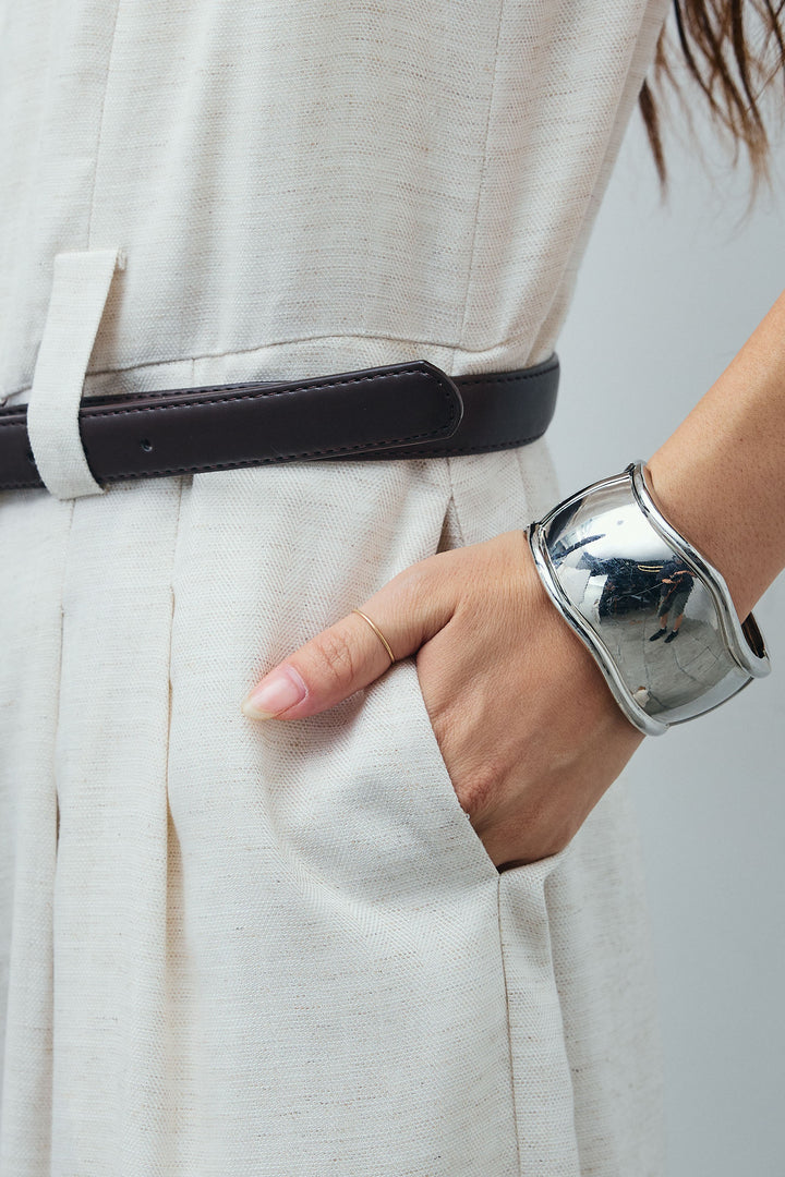 [予約]リネン混ベルト付きVネックオールインワン