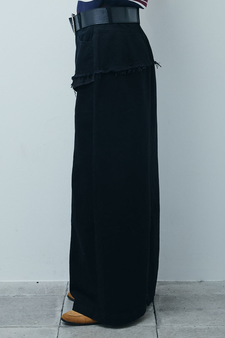 [予約/SET]マルチストライプノースリーブポロ+レイヤードデザインワイドスカート(2set)