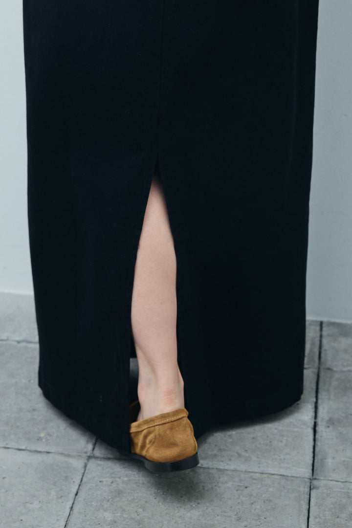 [予約/SET]マルチストライプノースリーブポロ+レイヤードデザインワイドスカート(2set)