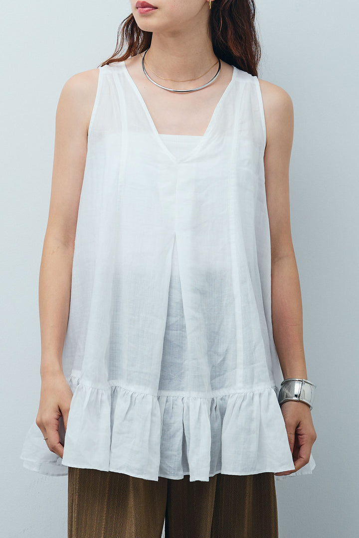 [予約/SET]リネン100%バックレースアップブラウス+ニュアンスラインワイドパンツ(2set)