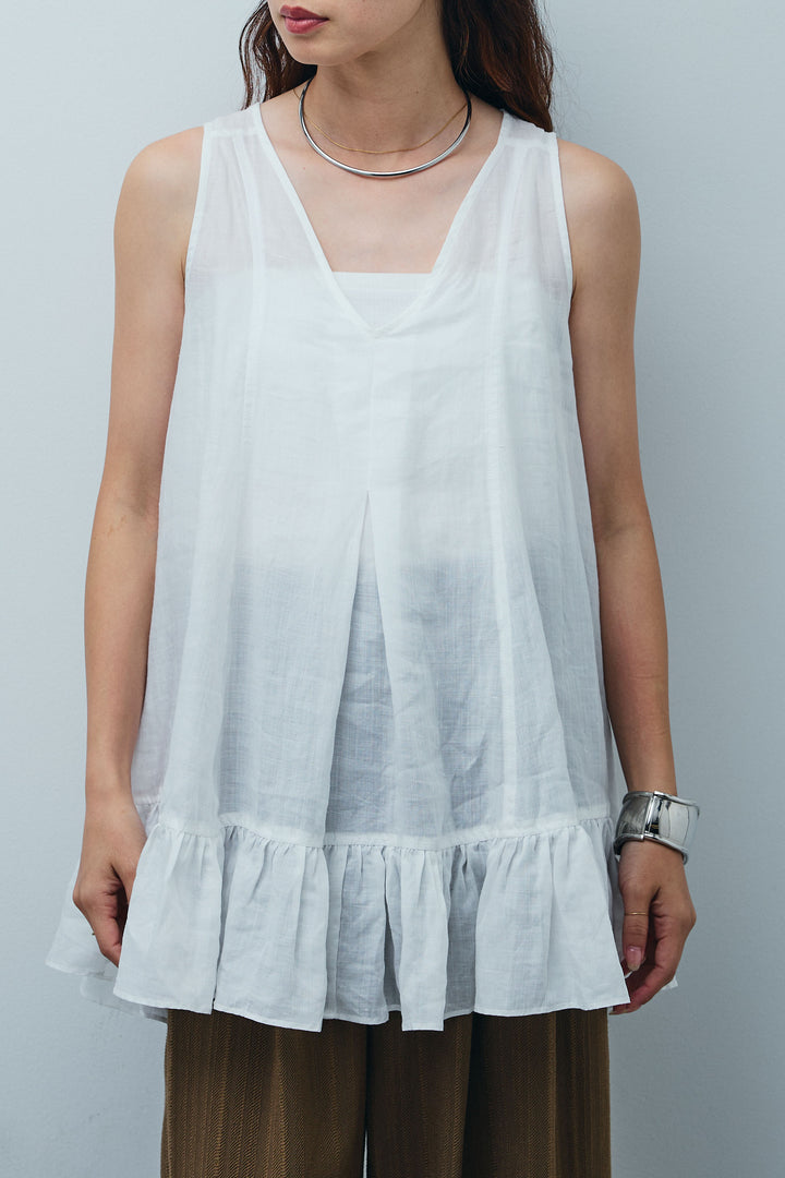 [予約]リネン100%バックレースアップブラウス