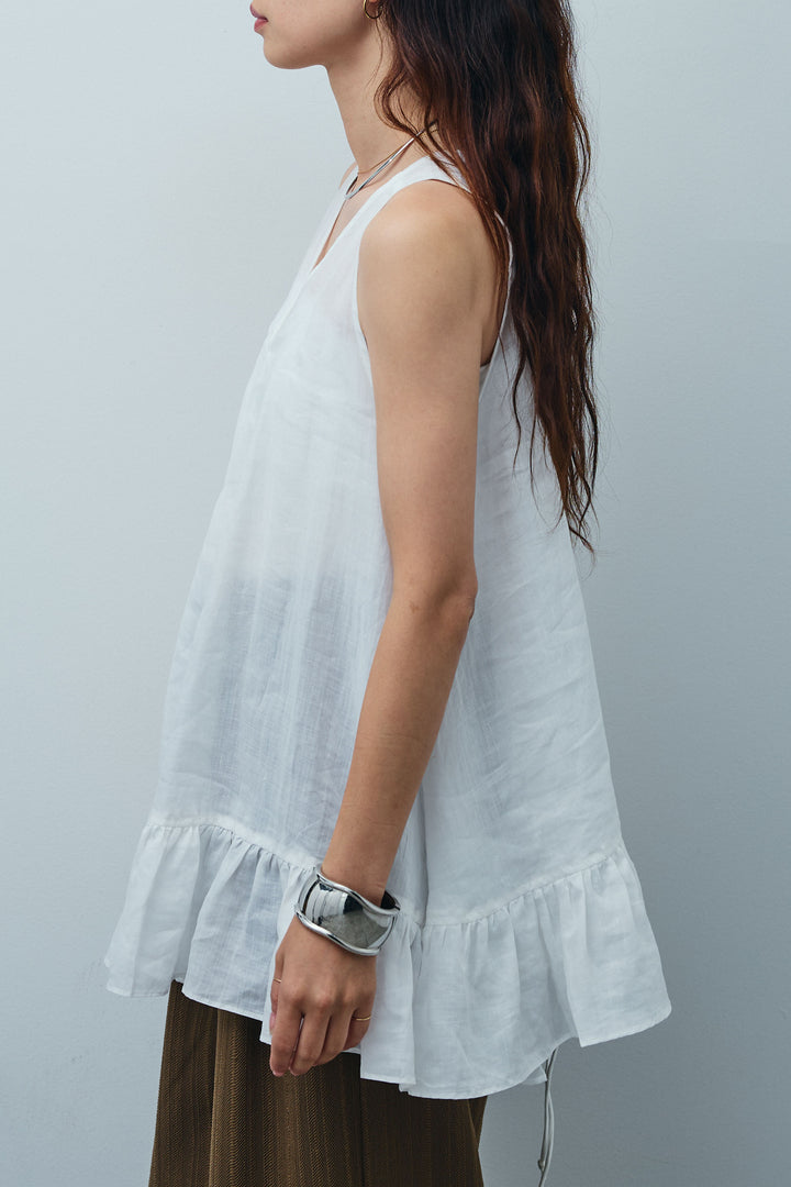 [予約/SET]リネン100%バックレースアップブラウス+ニュアンスラインワイドパンツ(2set)